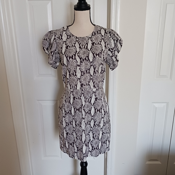 A.L.C. Brinley Snakeskin Puff Short Sleeves Mini Dress - Picture 5 of 16
